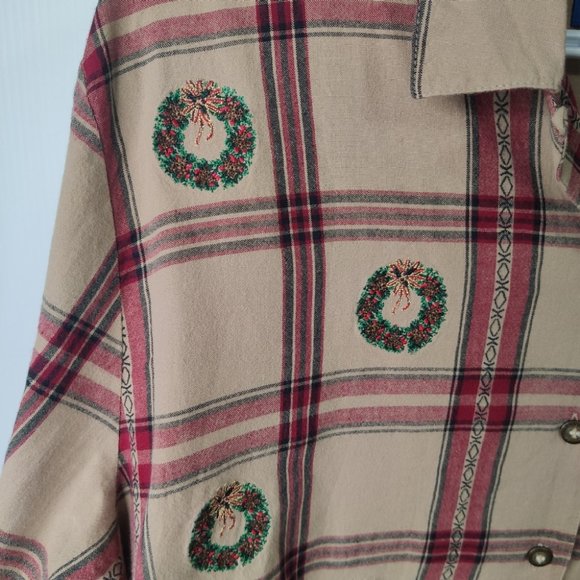 Karen Scott Plaid Button zip Christmas Wreath Western Large - Picture 3 of 7